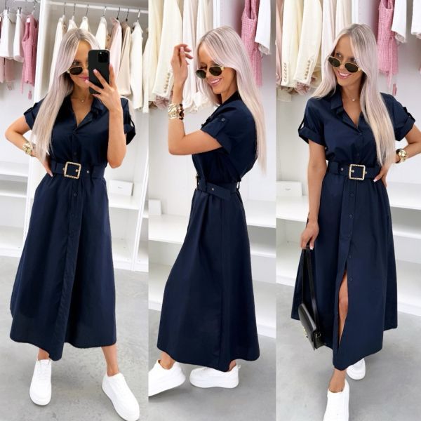 Navy Blue Belted Dress