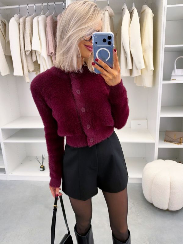 Dark Red Soft And Stretchy Button-up Cardigan