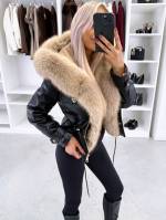 темно-красный Парка с регулируемой талией и роскошным искусственным мехом