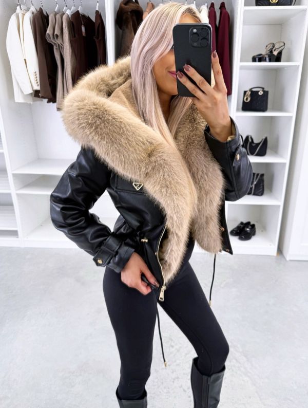 Black Adjustable Waist Parka With Luxe Faux Fur