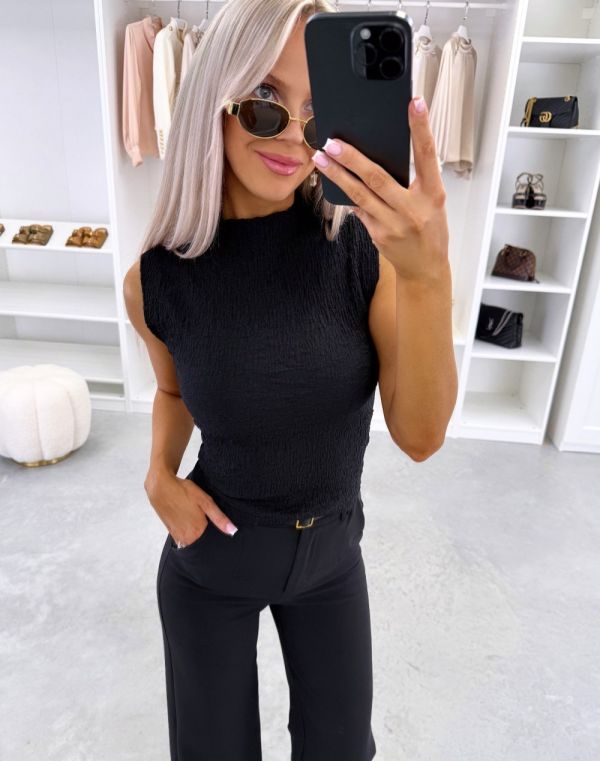 Black Stretch Fabric Blouse