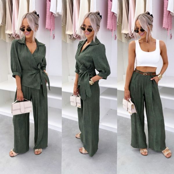 Khaki Two-piece Wrap Set
