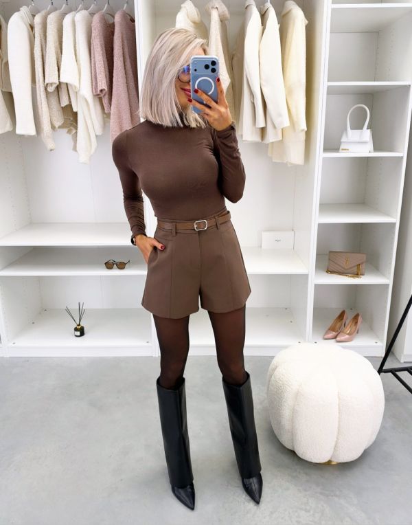 Brown Belted Shorts