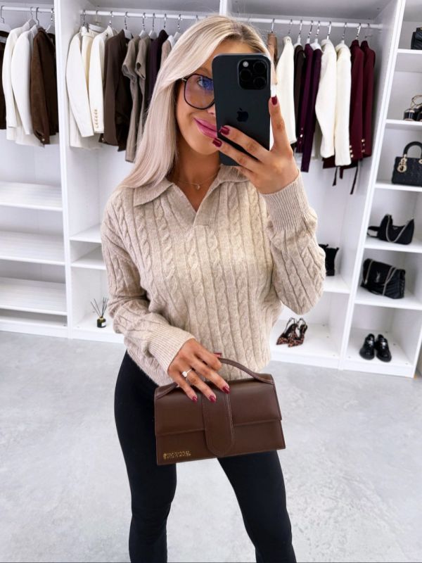 Beige Soft V-neck Sweater
