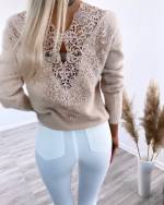 Beige Soft Sweater With Lace At The Back