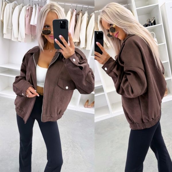 Brown Oversized Suede Zip-up Jacket