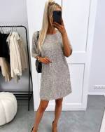 Taupe Soft Flowy Dress With Sequins