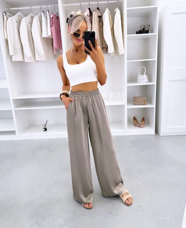 Taupe Flowing Silky Trousers