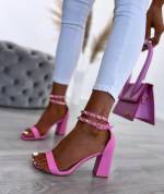 Fuchsia Classic Block-heeled Shoes With Rivets