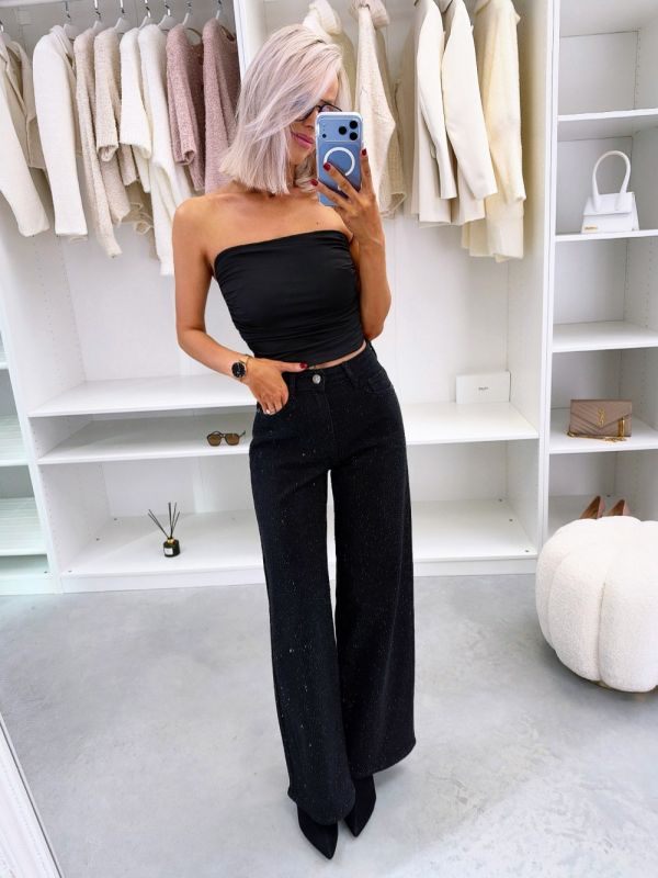 Black Straight-leg Stretch Jeans With Rhinestones