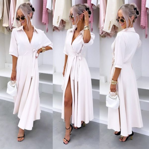 Light Beige Wrap Dress With Pockets