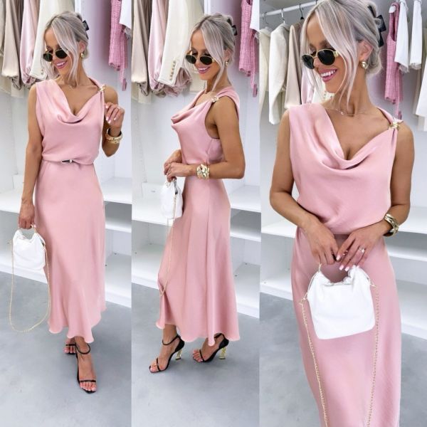 Pink Silky Dress With A Belt