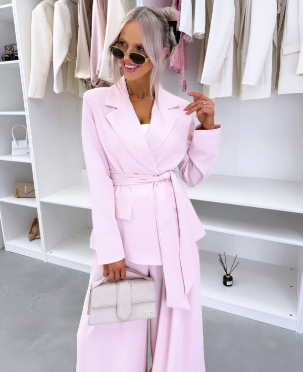 Pink Tie-front Blazer Jacket