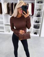 Темно-серый Обтягивающий топ с длинными рукавами