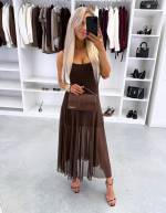 Brūns Elastīga Midi Kleita Ar Oderi