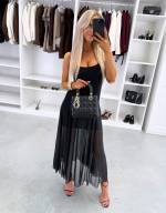 Brūns Elastīga Midi Kleita Ar Oderi