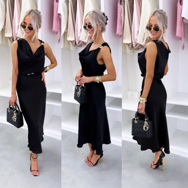 Black Silky Dress With A Belt