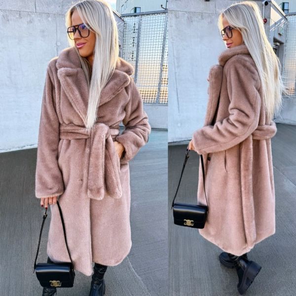 Camel Luxurious Front-tie Winter Coat