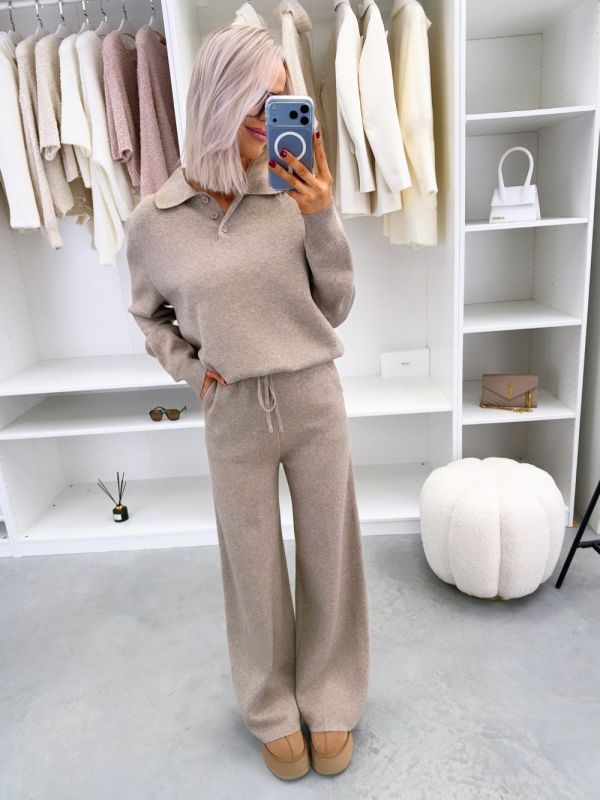 Taupe Comfortable And Stretchy Two-piece Polo Set