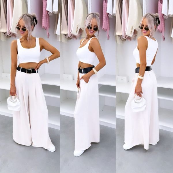 Beige Flowing Trousers With Belt
