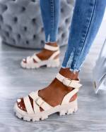 White Comfortable Sandals With Golden Straps