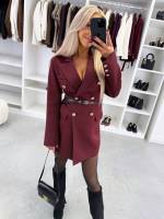 Brązowy Sukienka Marynarkowa Z Paskiem