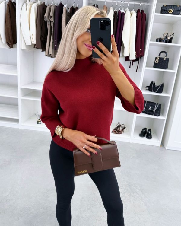 Dark Red Comfy High-neck Sweater