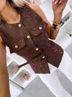 Pruun Kuldsete Nööpidega Vest