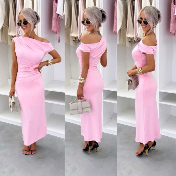 Pink Ruched Stretch Bodycon Dress