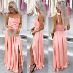 Розовый Атласное макси-платье