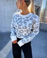 Beige Leopard Print Soft Sweater With Subtle Shine