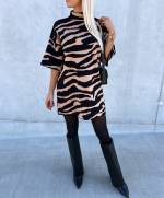 Camel Patterned Flowy Sweater Dress