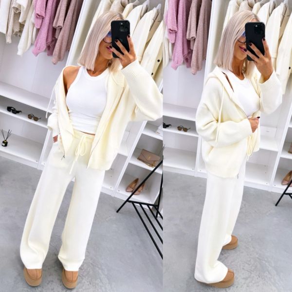 Light Beige Two-piece Soft Zip-up Lounge Set