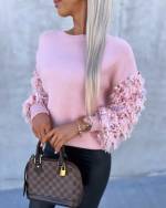 Pink Sweater With Sequins And Feathers