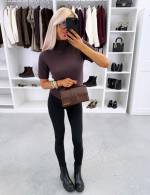 Brązowy Sweter Z Krótkim Rękawem