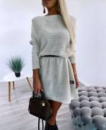 Grey Oversizes Belted Knit Dress