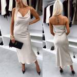 Taupe Zīdaina Kleita Ar Plecu Lencītēm