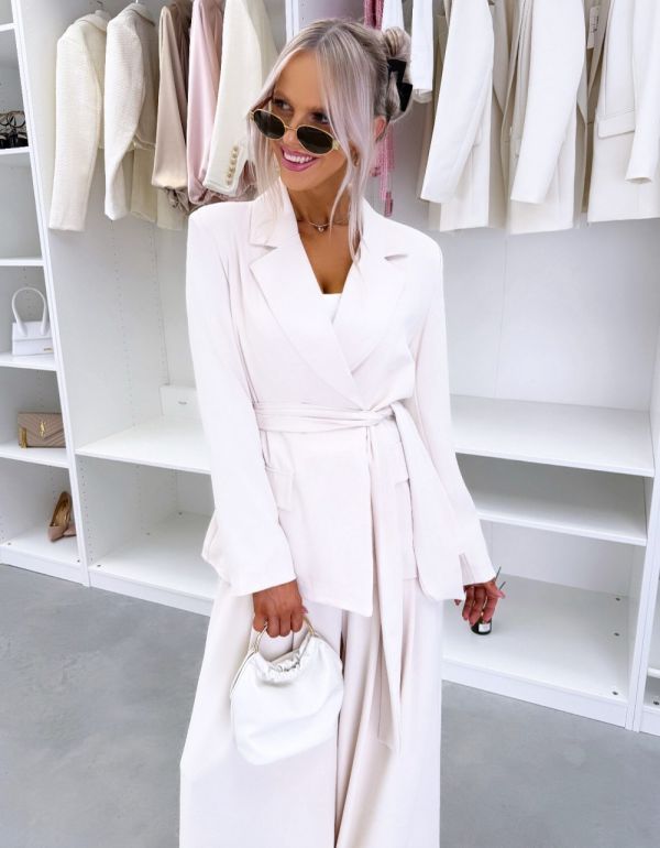 Beige Tie-front Blazer Jacket