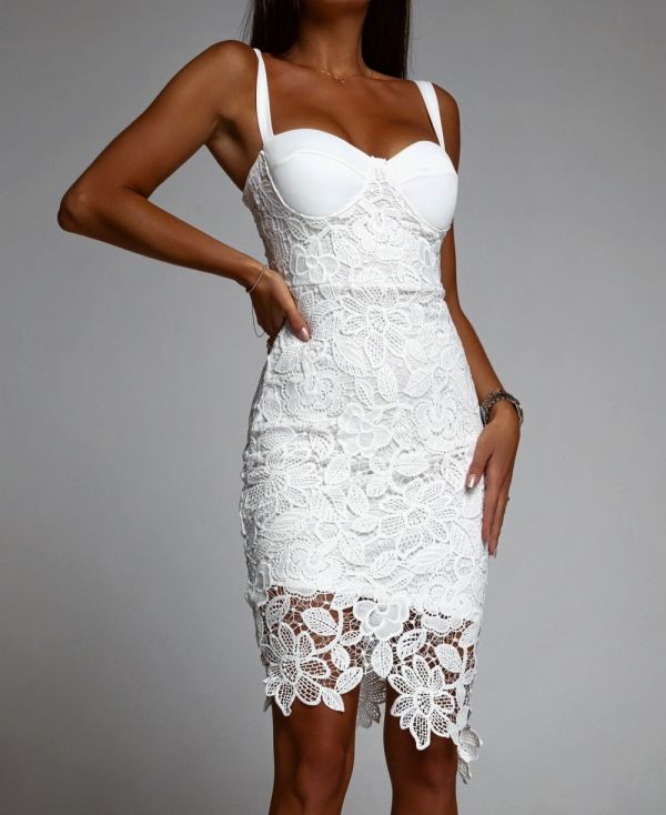Белое Облегающее кружевное платье
