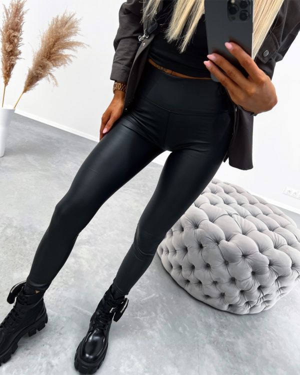 Black High Waisted Leather Leggings
