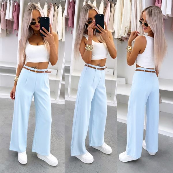 Light Blue Straight-leg Trousers With A Belt