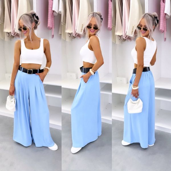 Blue Flowing Trousers With Belt