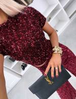 Brązowy Krótki Top Z Miękkimi Cekinami