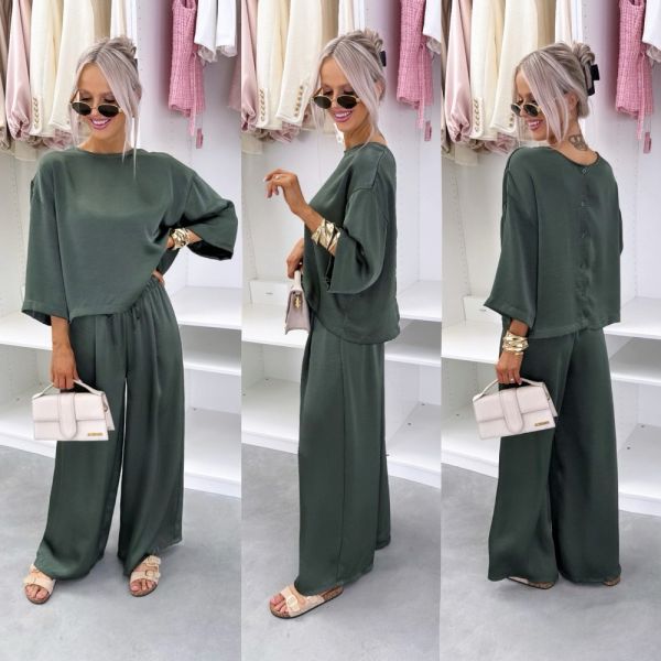 Khaki Silky Two-piece Set