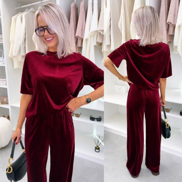 Dark Red Two-piece Velvet Set