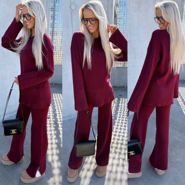Dark Red Soft Two-piece Set