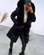 Черный Зимнее пальто с поясом и капюшоном