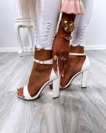 White Faux Leather Block Heel Shoes