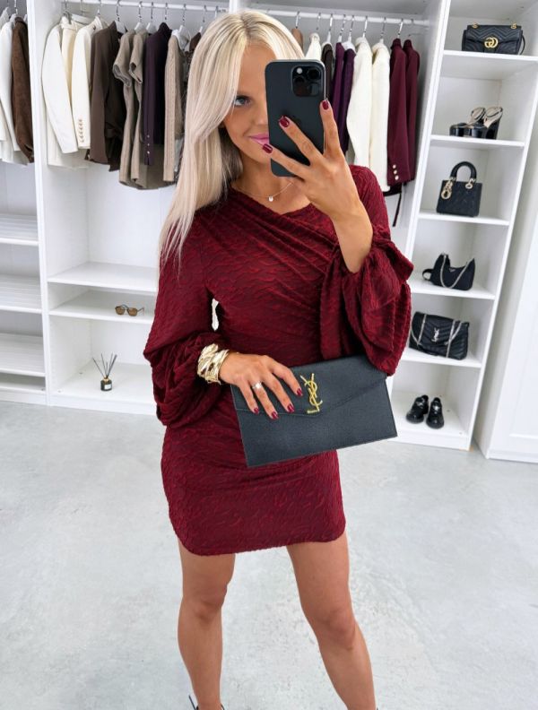 Dark Red Stretchy Bodycon Dress With Wide Sleeves