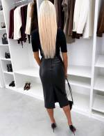 Melns Mīkstas ādas Svārki Ar šķēlumu